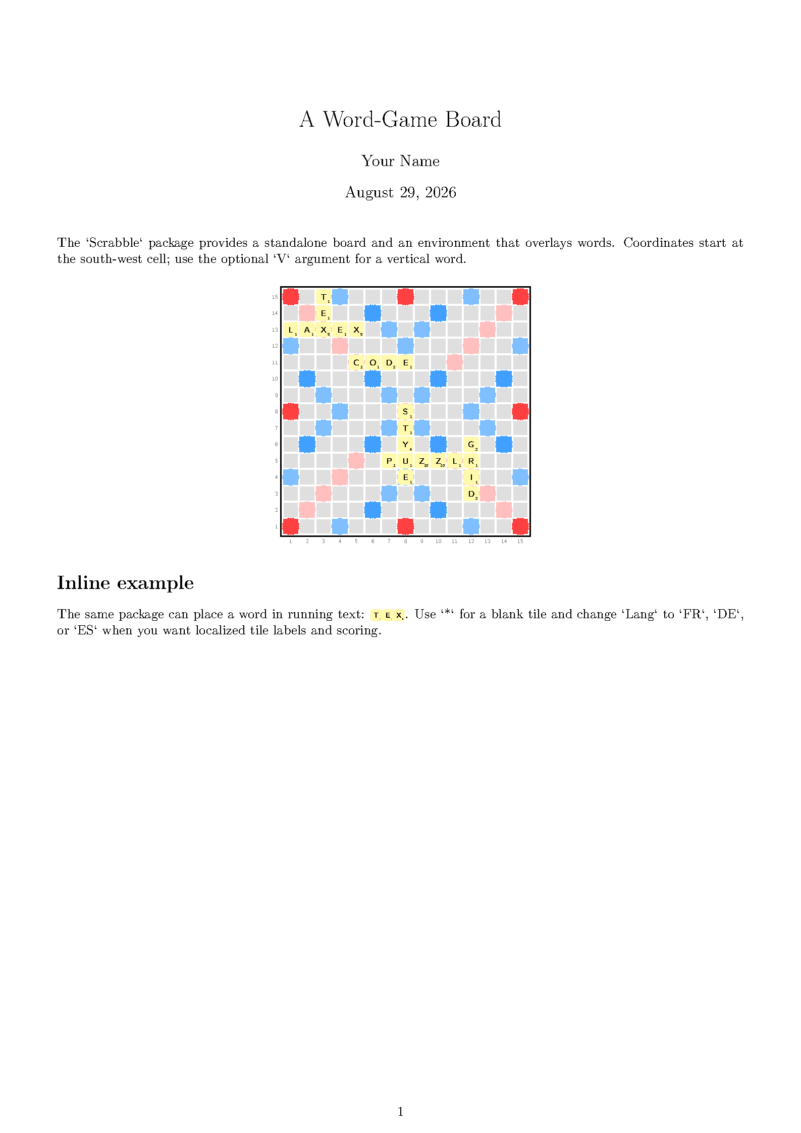 First page of the Scrabble Board template