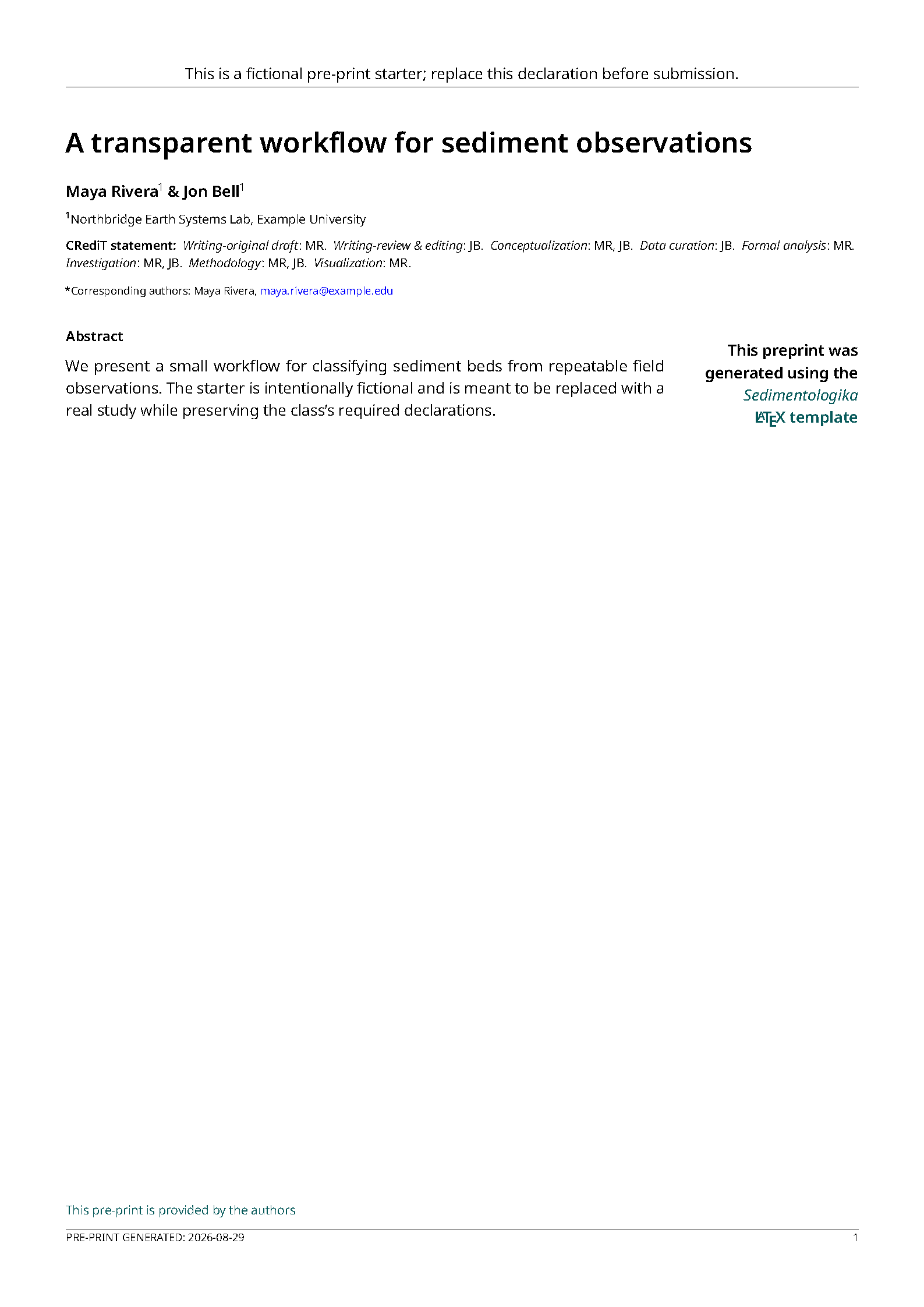 First page of the Sedimentologika Preprint Article template
