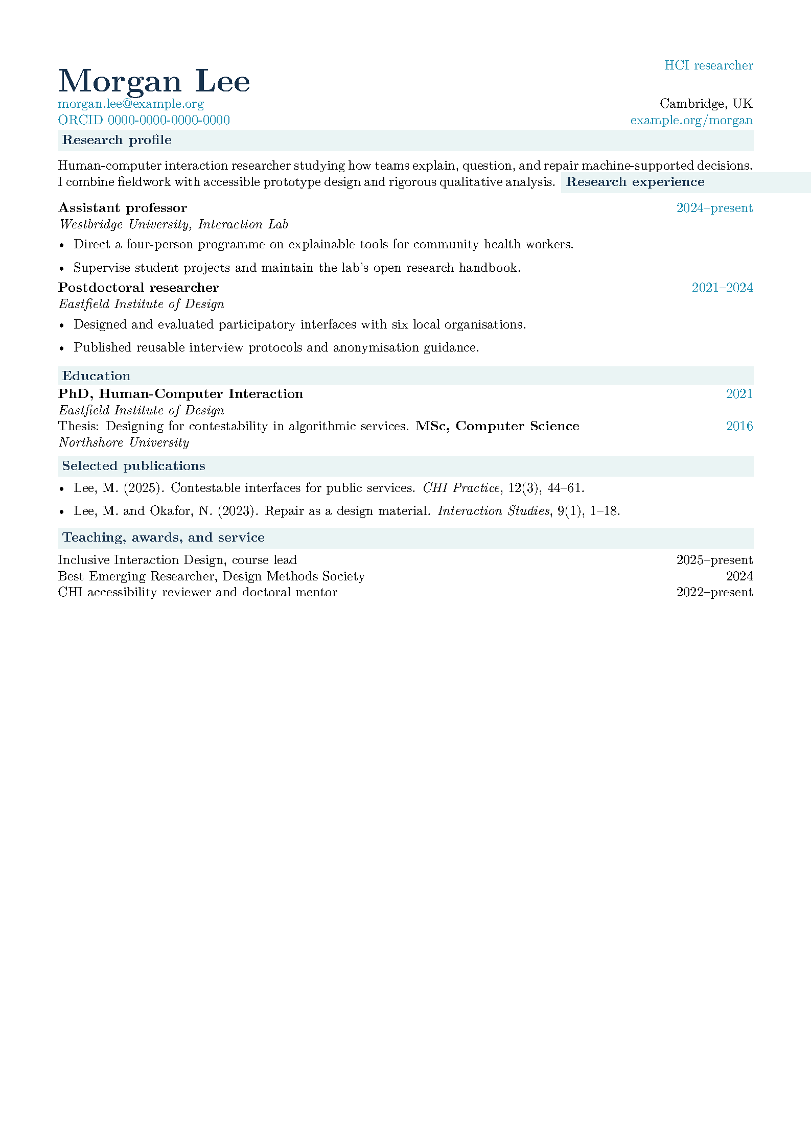 First page of shellywhen Academic CV