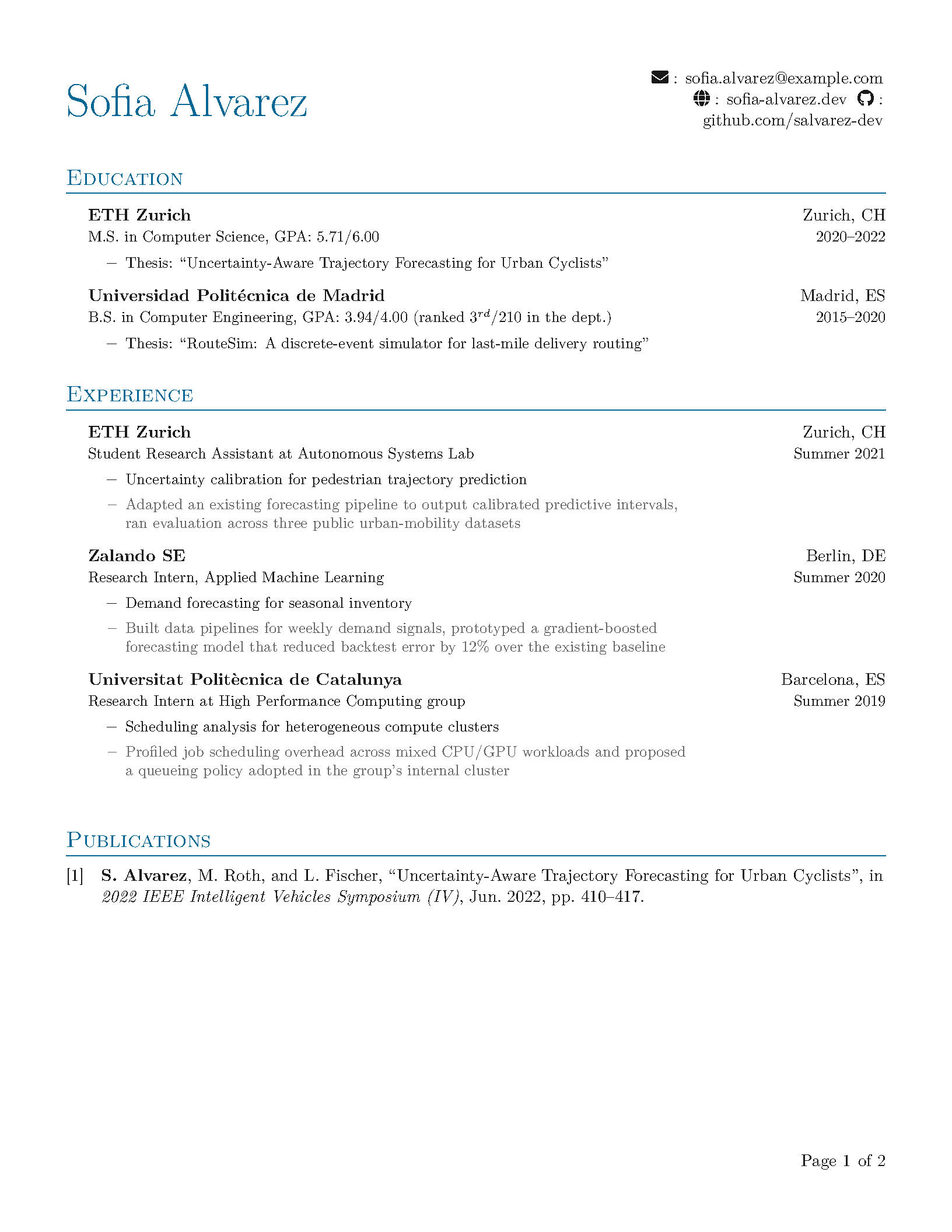 First page of Simple CV