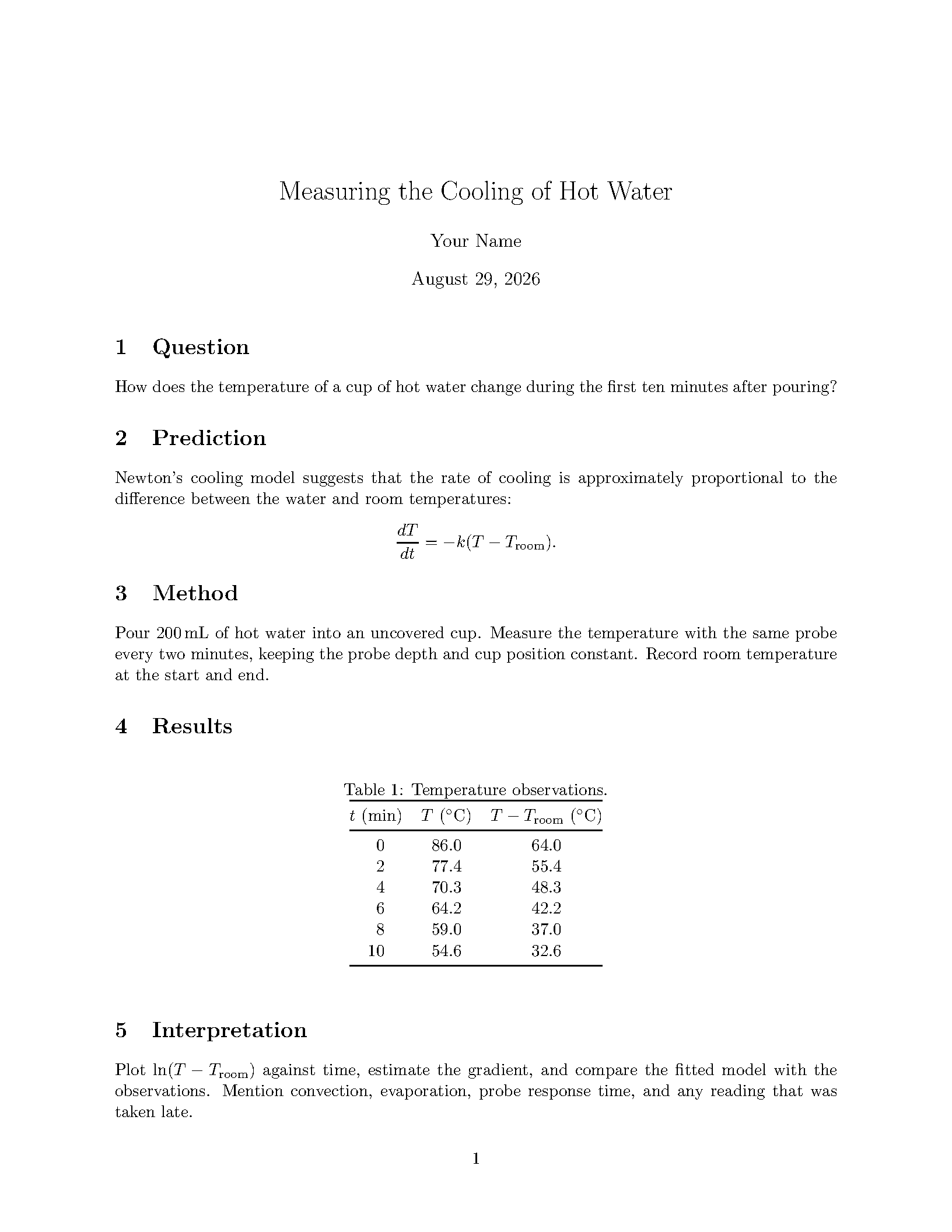 First page of the Simple Laboratory Report template