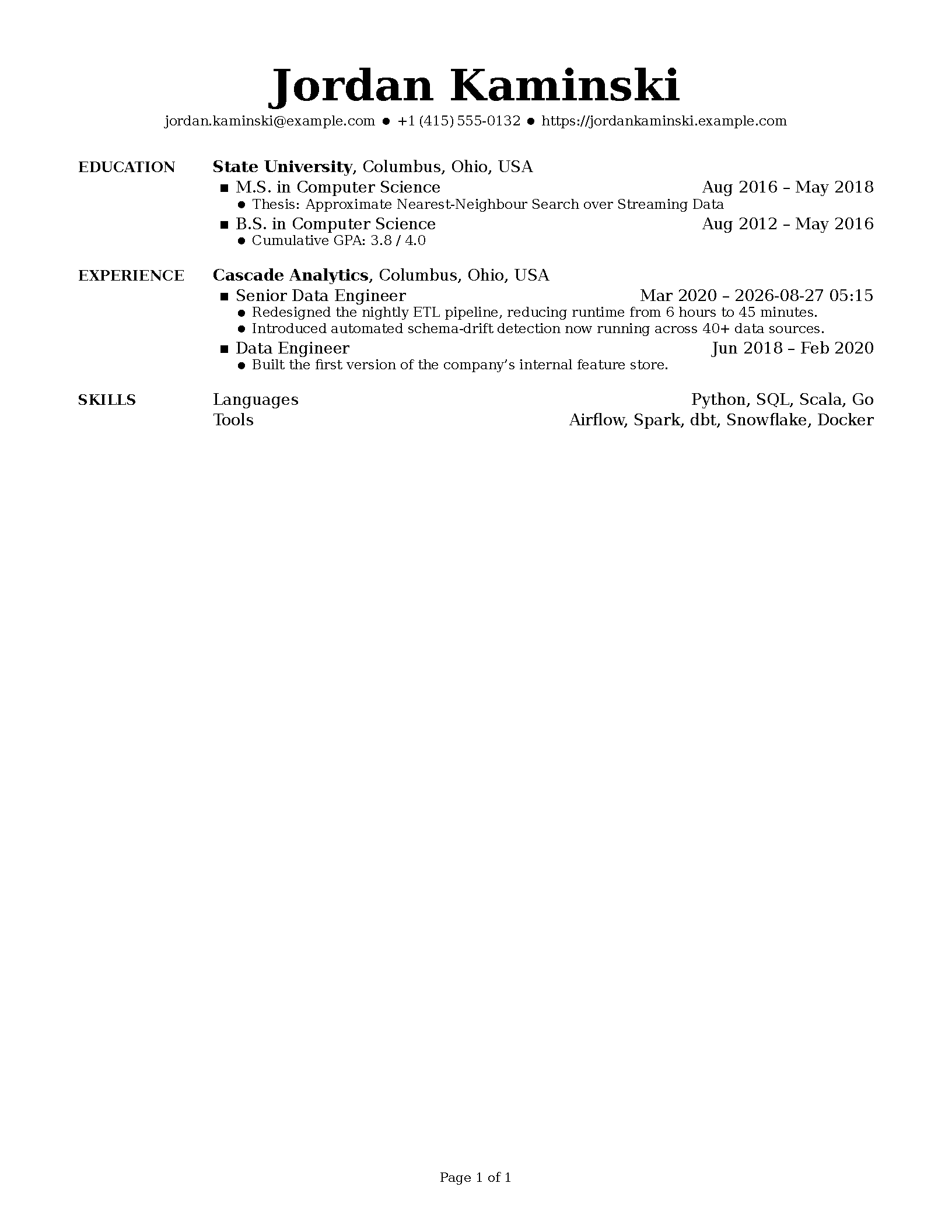 First page of Simple Resume/CV