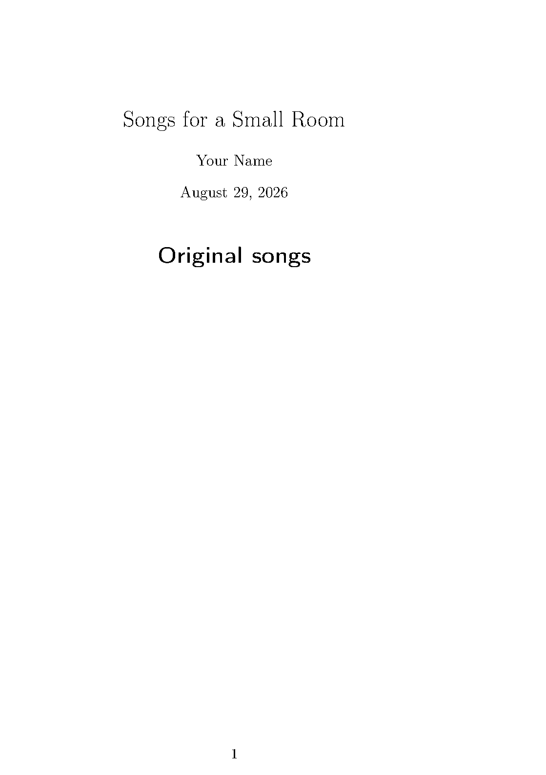 First page of the Songs Lyric and Chord Book template