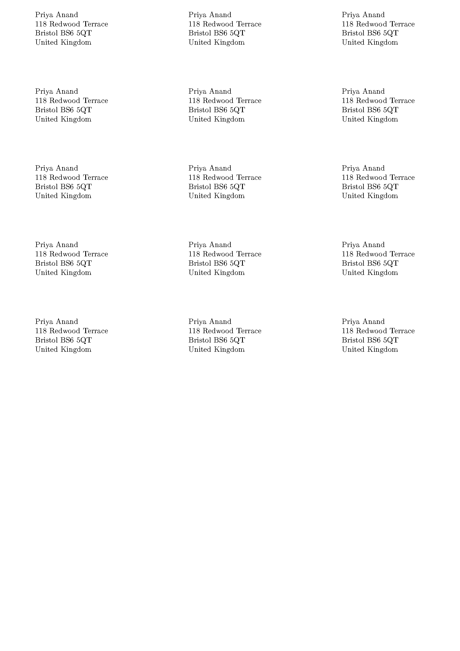 First page of Sticky Label Sheet