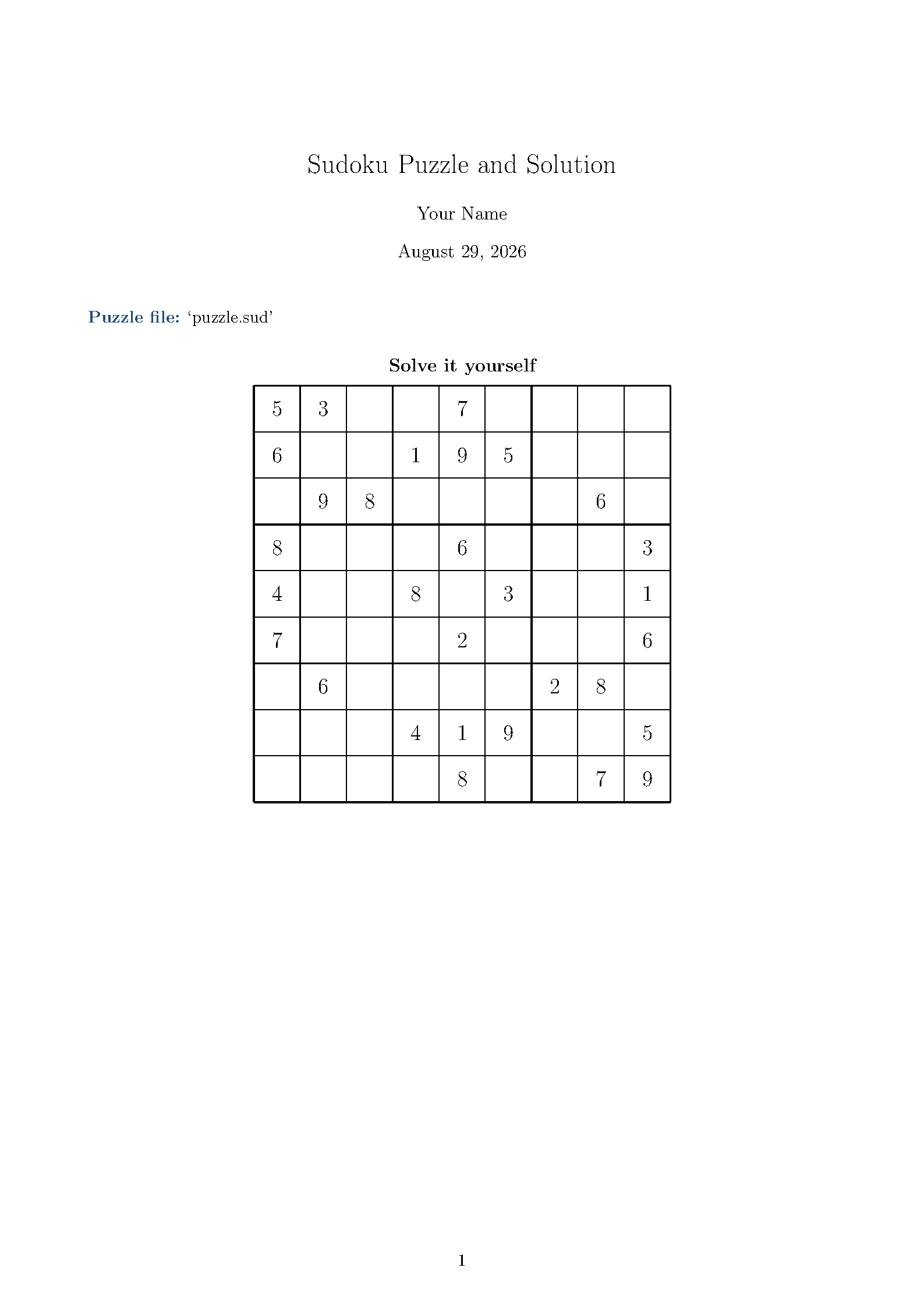 First page of the Sudoku Bundle template