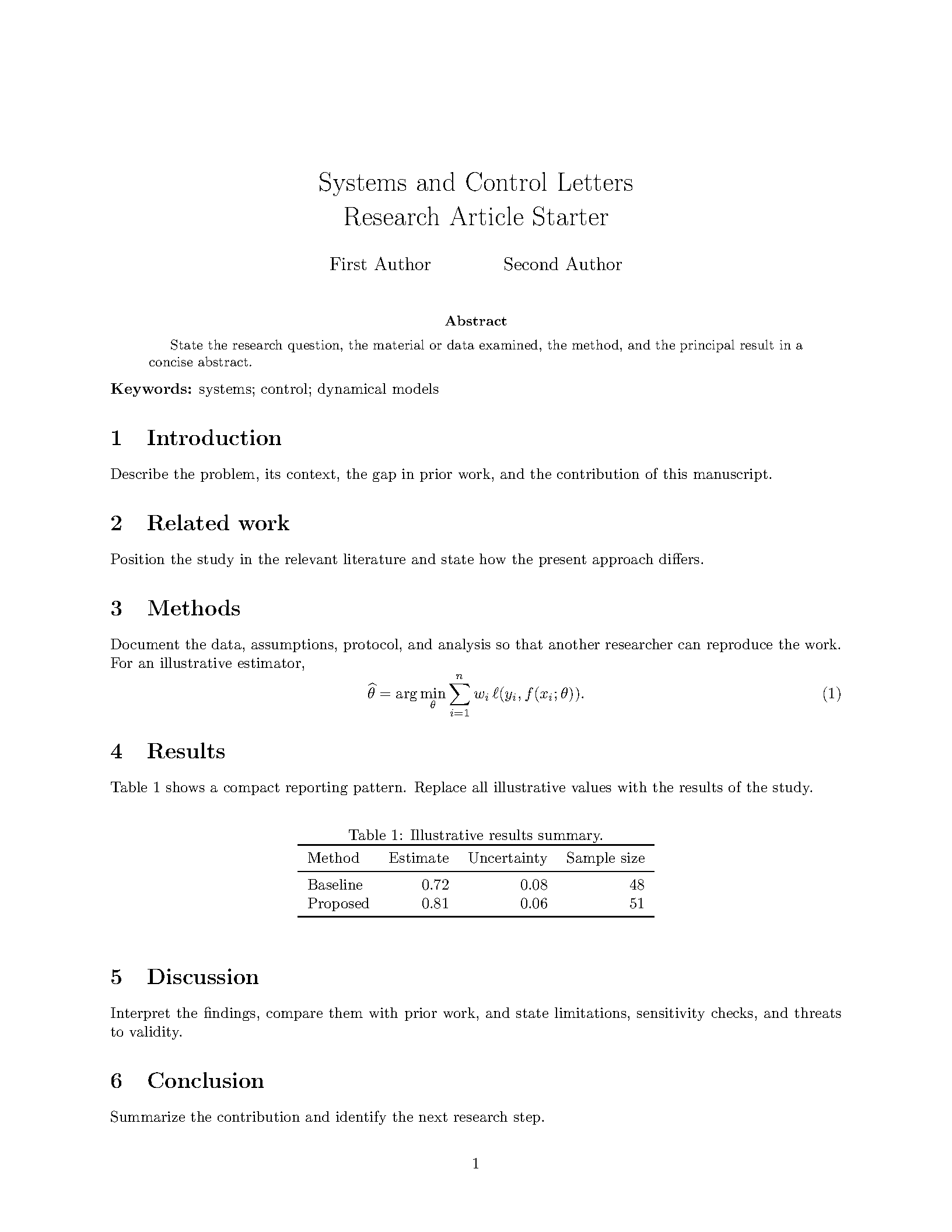 First page of Systems and Control Letters