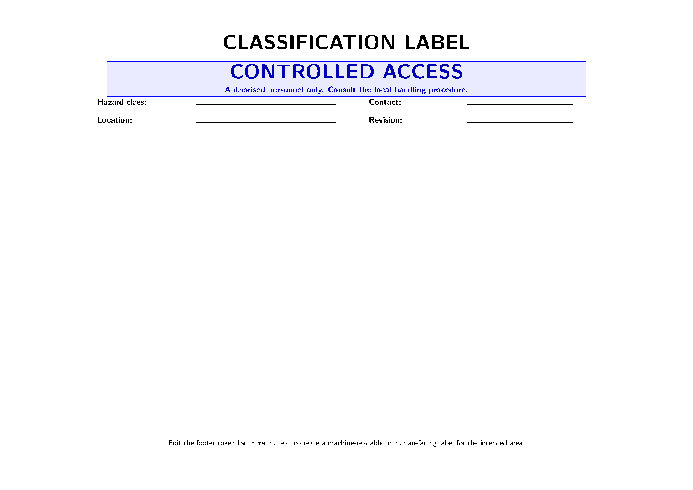First page of the TeX-label Classification Sign template
