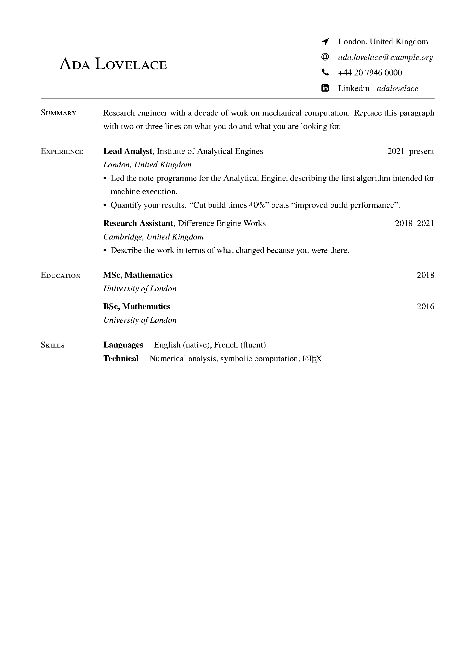 First page of TidyRes Resume