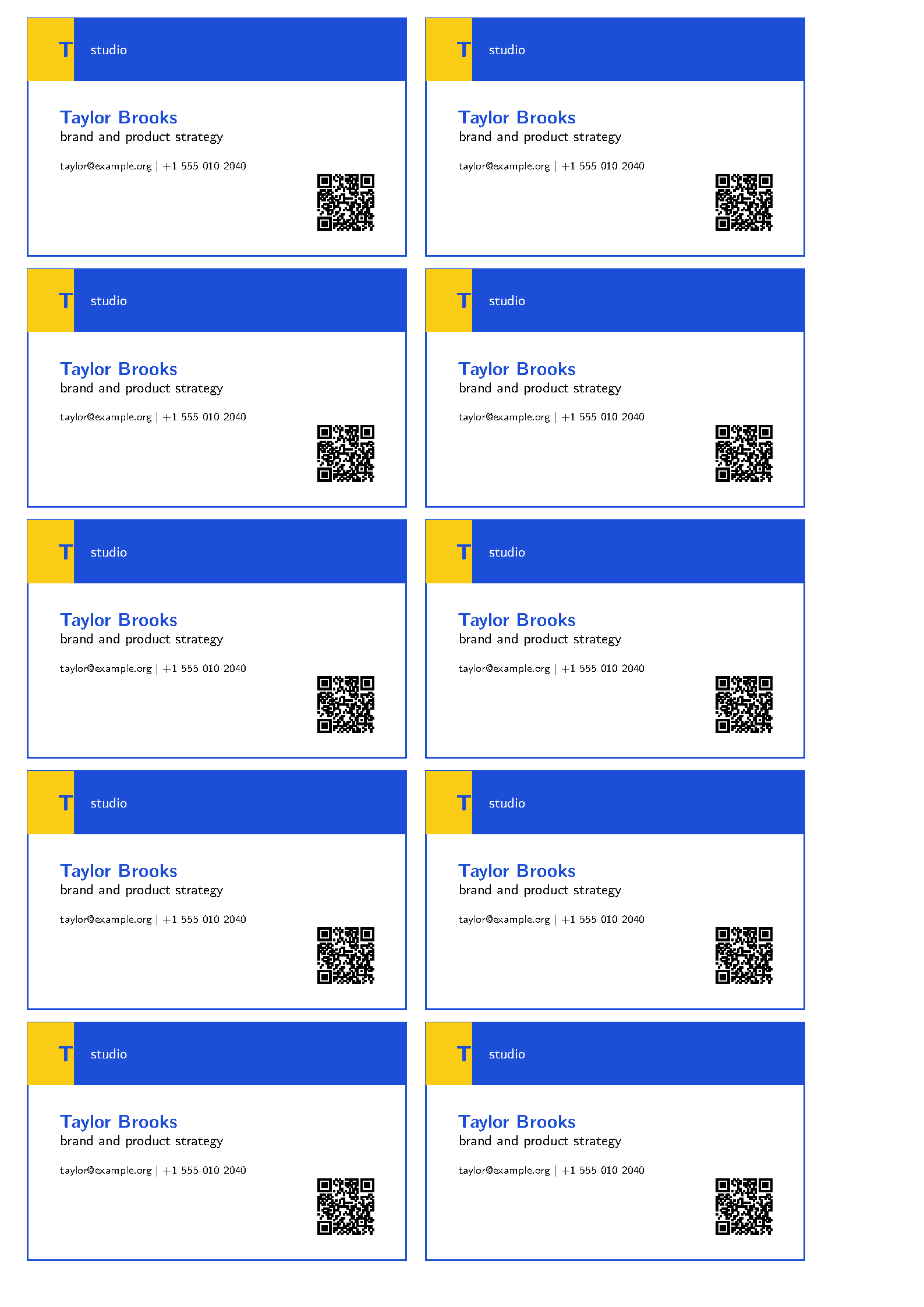 First page of TryBibby Business Card Grid
