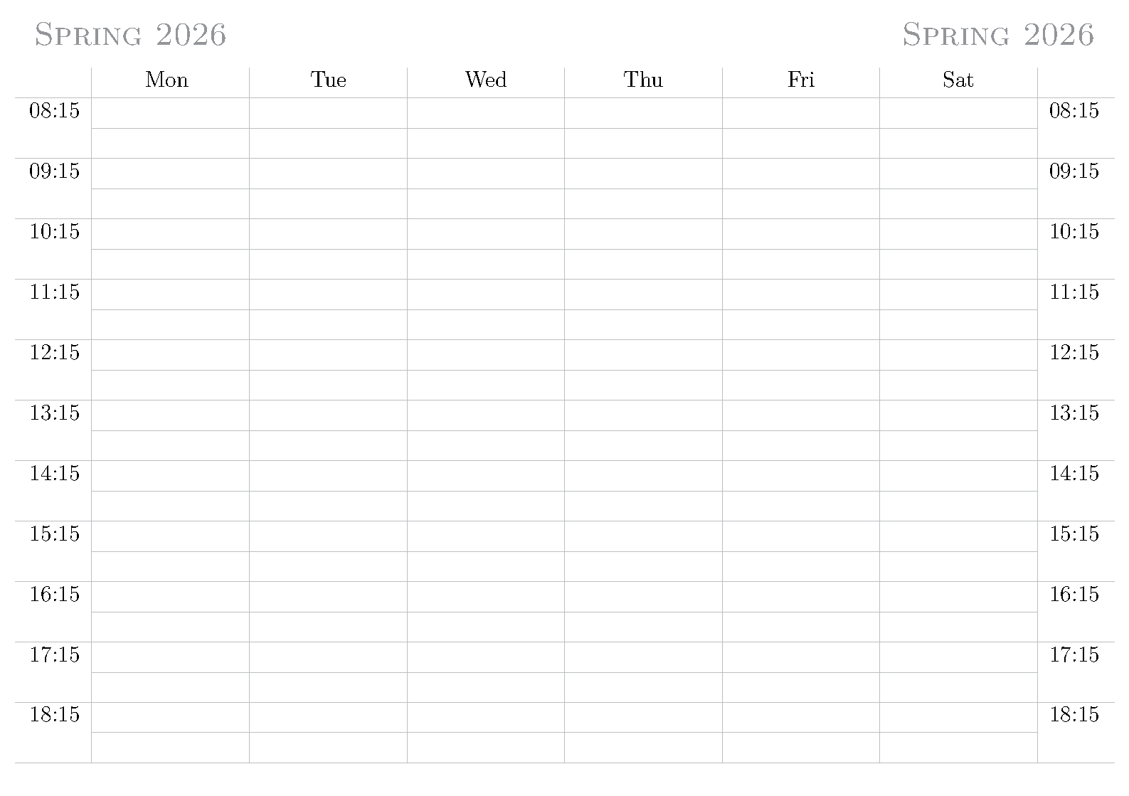 First page of Weekly Planner Booklet