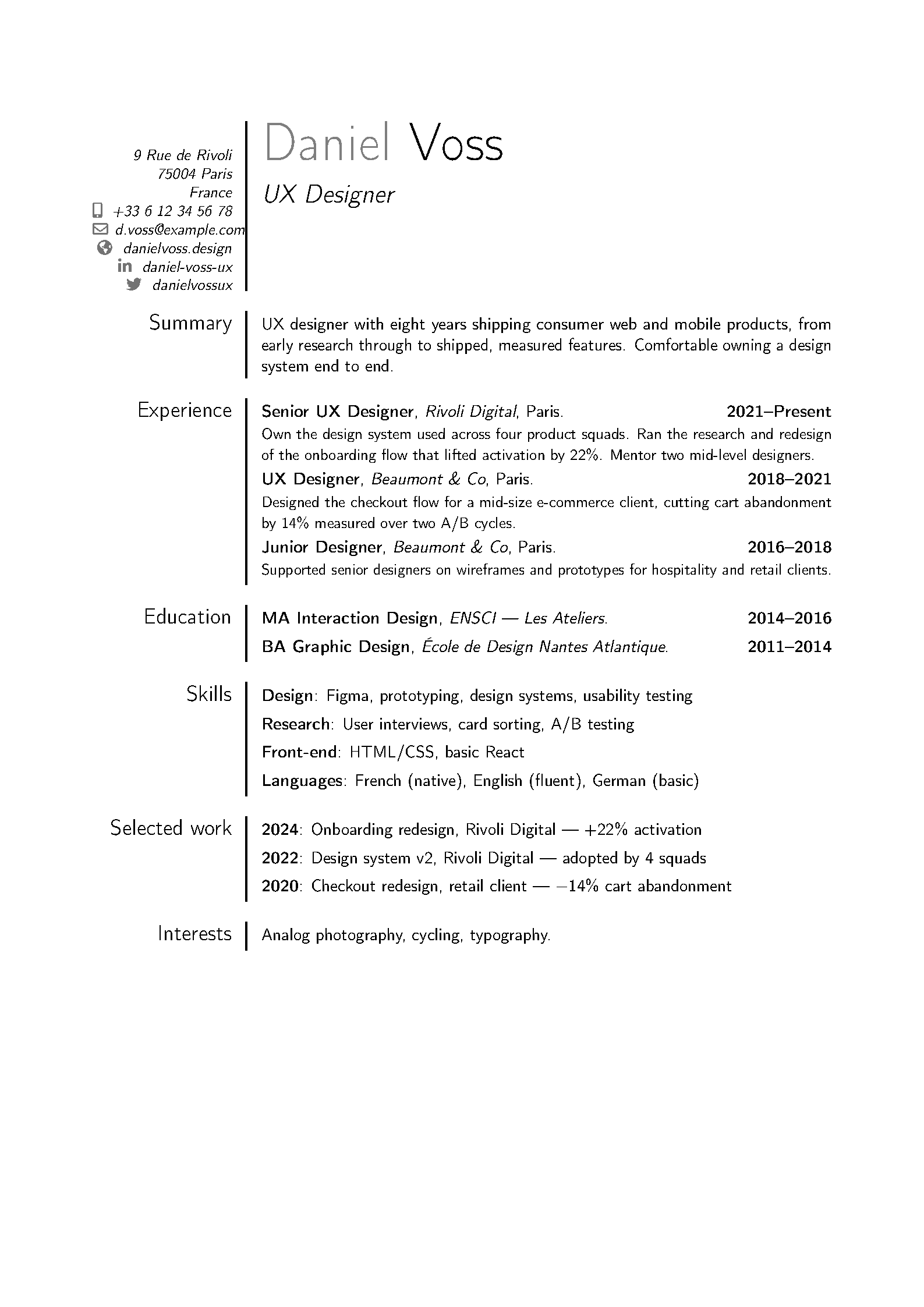 First page of Wenneker Resume/CV