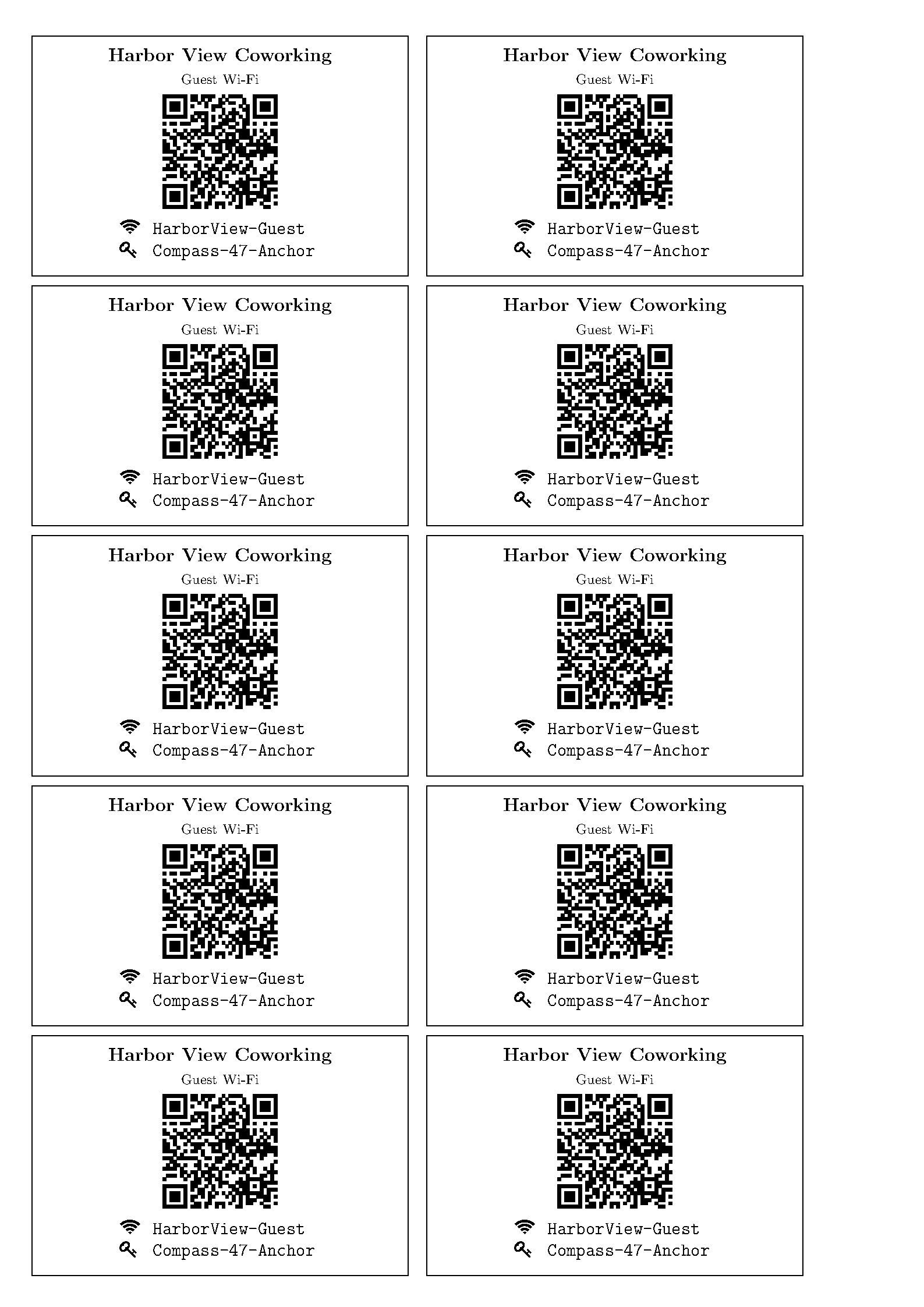 First page of Wi-Fi Credential Cards