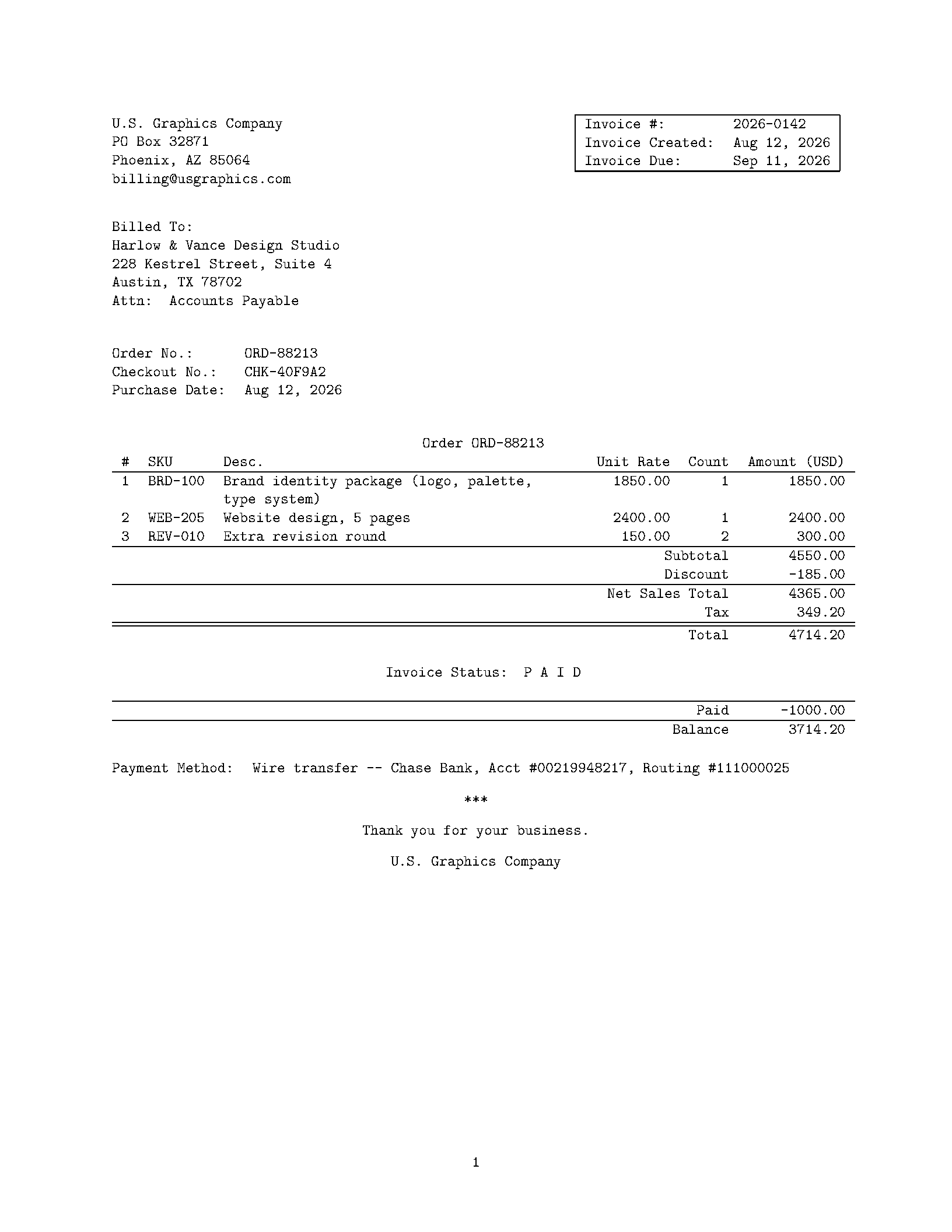 First page of Wile E. Invoice