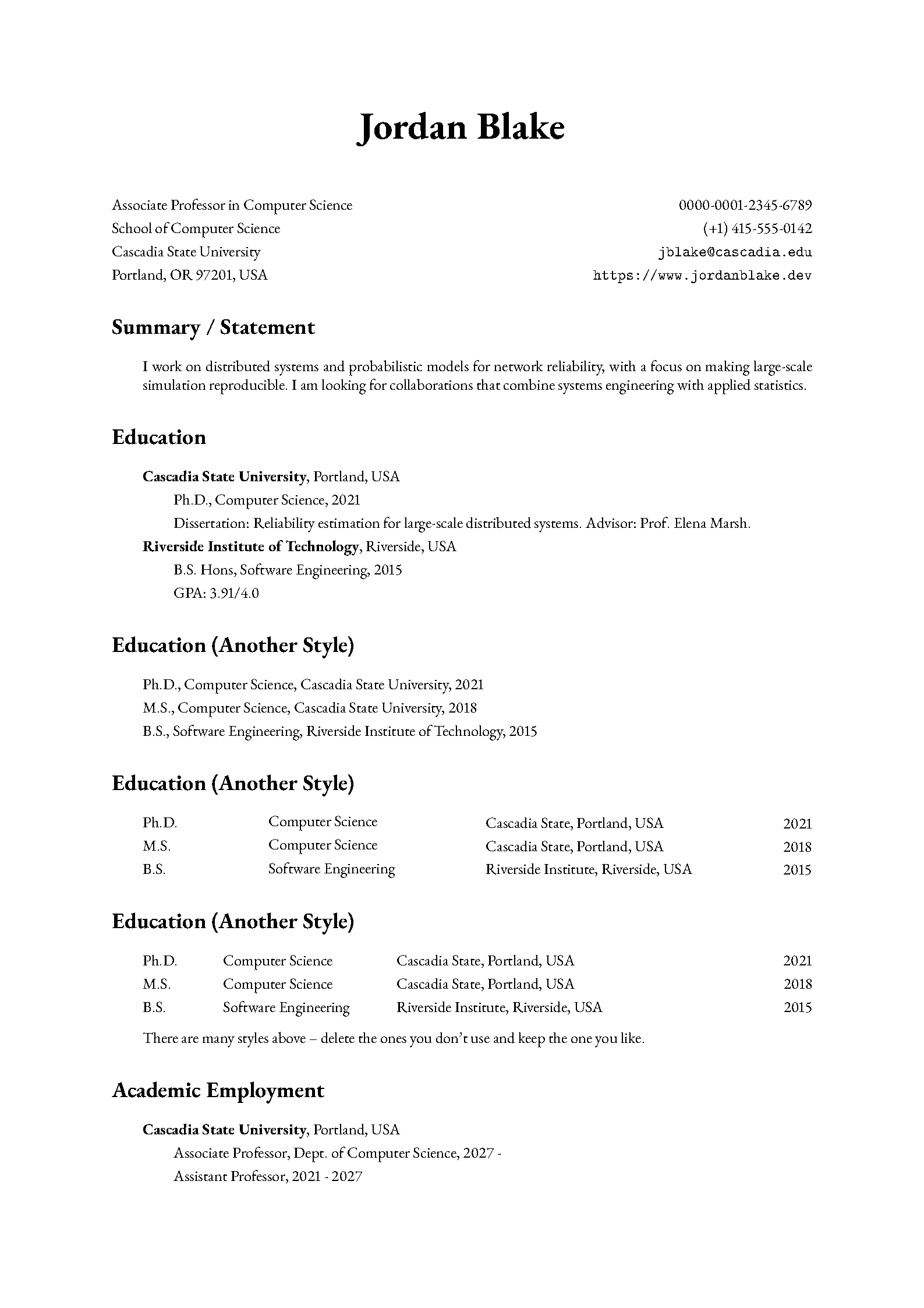 First page of Xovee LaTeX CV
