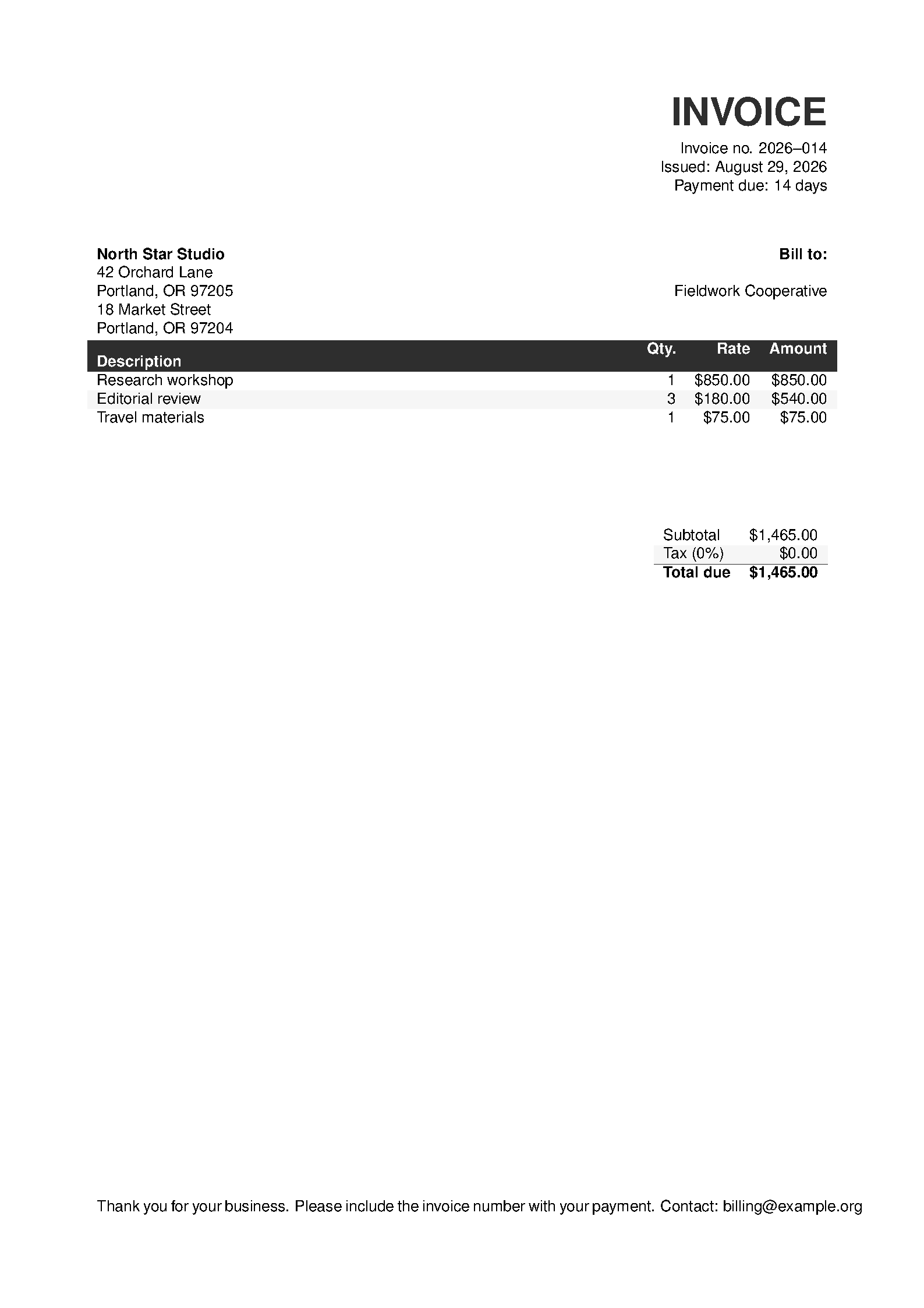 First page of Yet Another Invoice Template