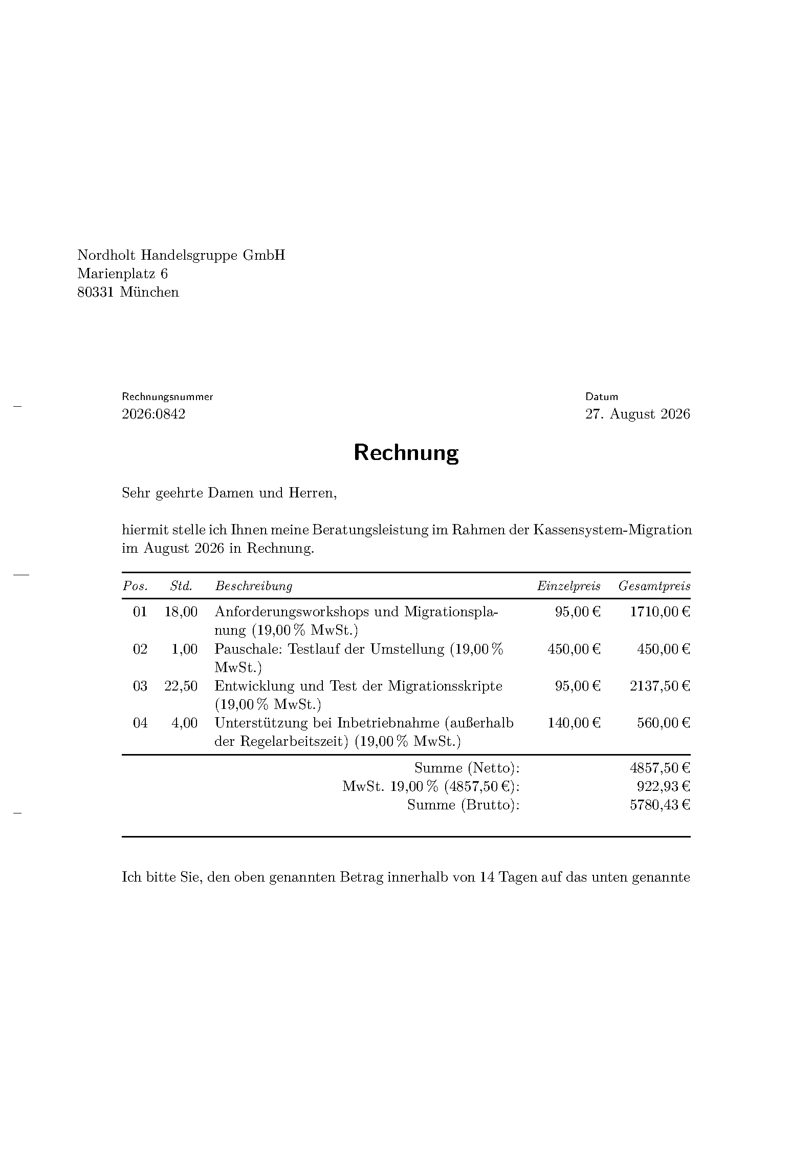 First page of ZUGFeRD e-Invoice